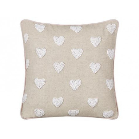 Coussin coton brodé naturel - Décoration élégante